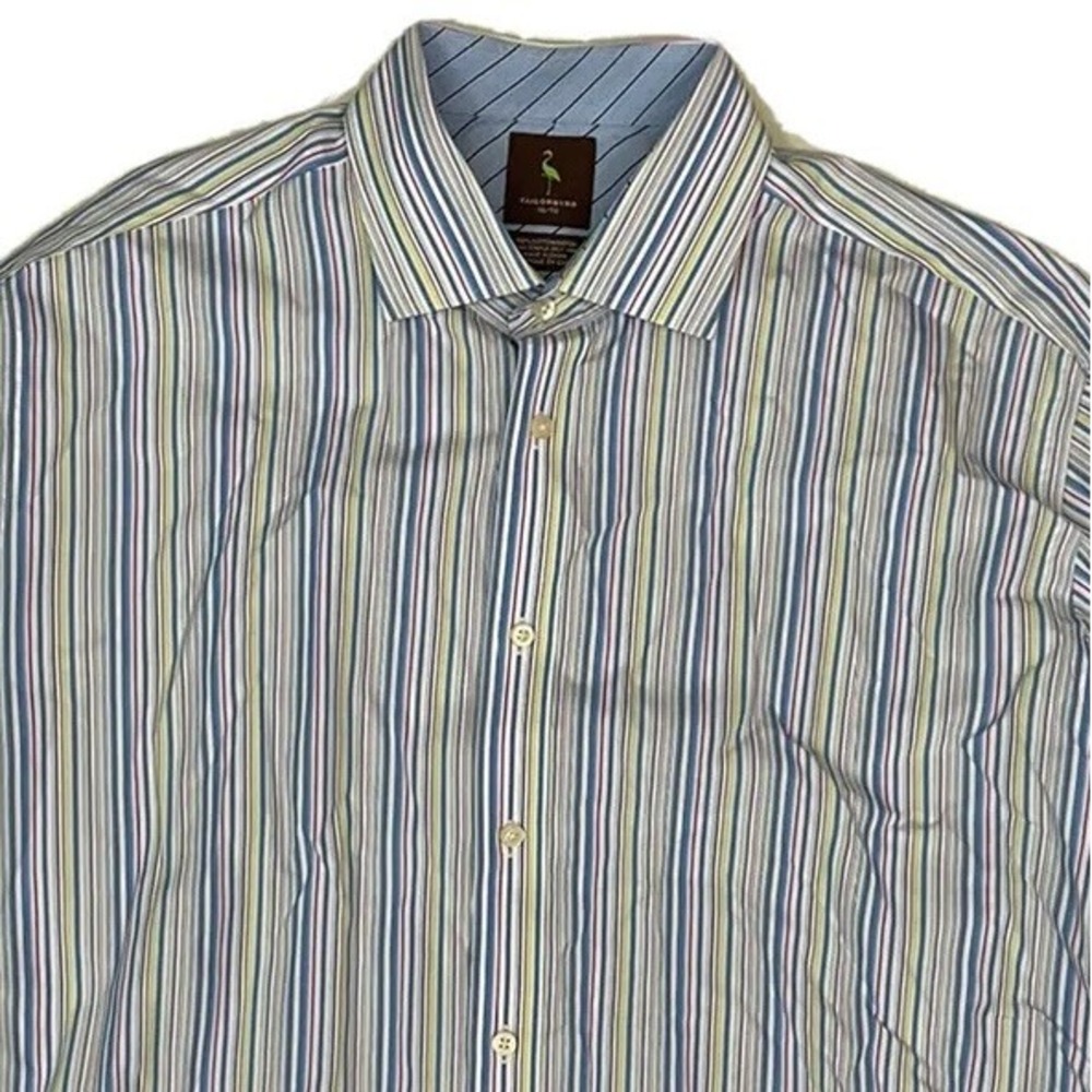 TAILORBYRD Mens Shirt XL Blue STRIPE Fun Party Dress‎ Multicolor Spread Collar